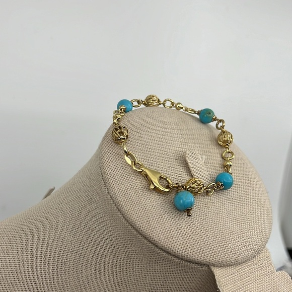 💙 Technibond 18kt Gold & Sterling Silver Turquoise Bracelet - Picture 10 of 13